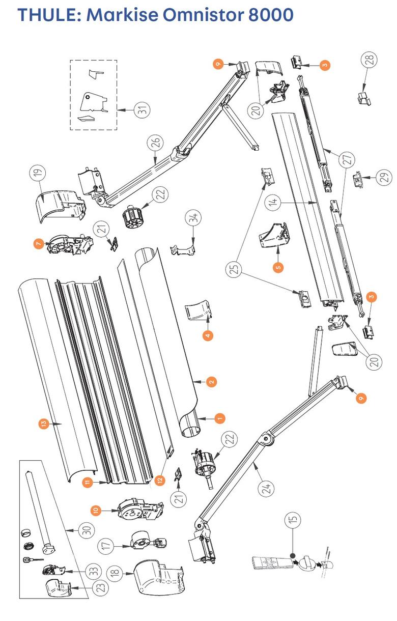 THULE Markise Omnistor 8000 alkatrészek