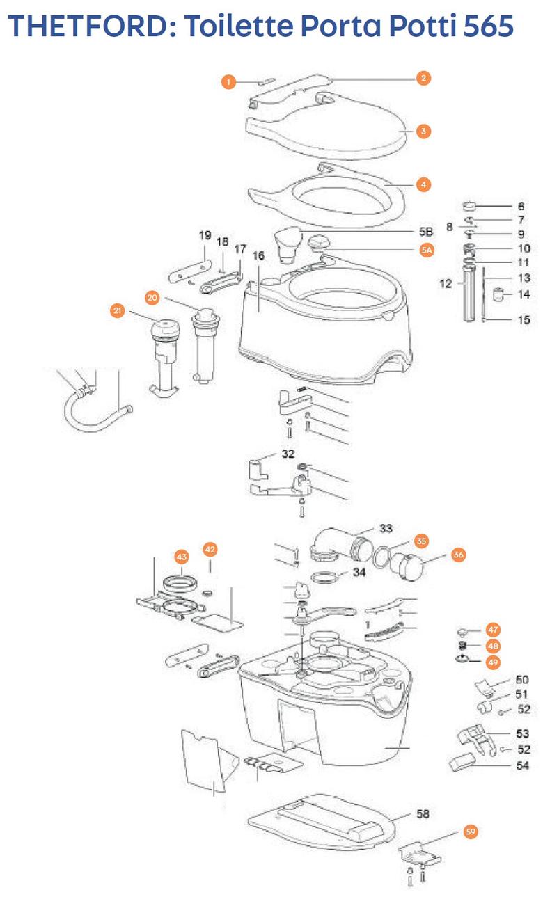 THETFORD Porta Potti 565 toalett alkatrészek