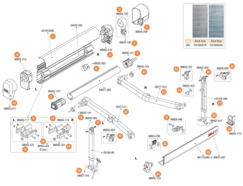 F45 Ti/F1 Titanium VW T5 260 kazettás naptető alkatrész és tartozék