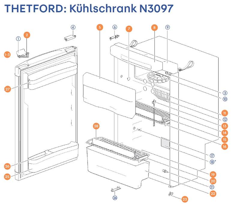 THETFORD hűtőszekrény N3097 alkatrészek