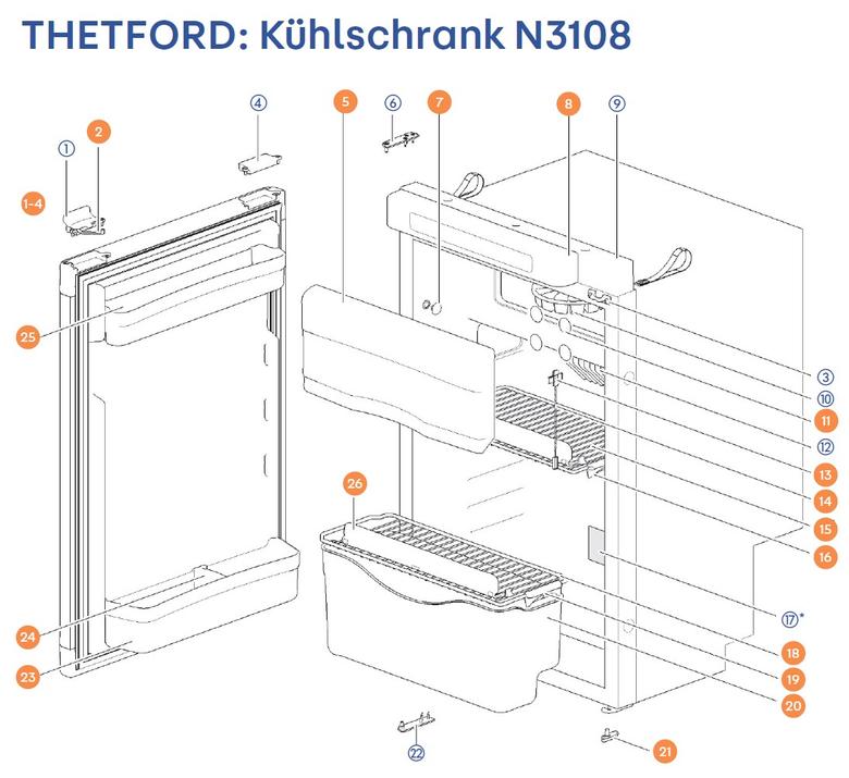 THETFORD hűtőszekrény N3108 alkatrészek