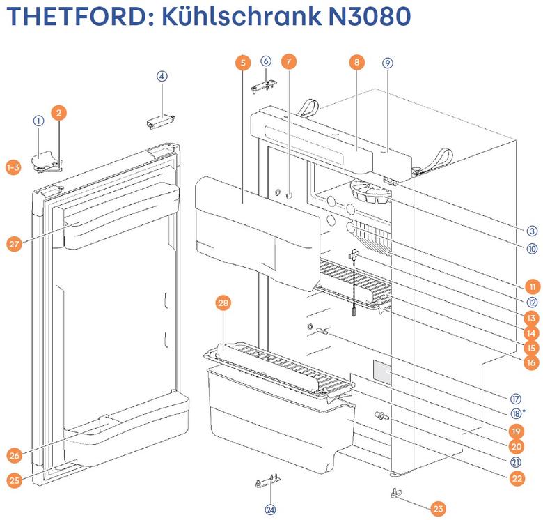 THETFORD hűtőszekrény N3080 alkatrészek