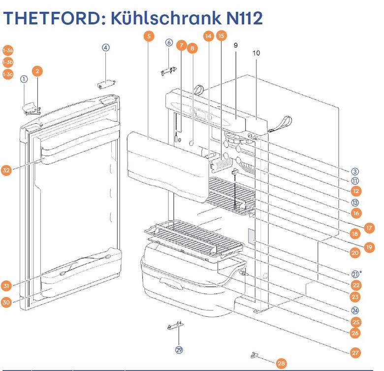 THETFORD Hűtőszekrény N112 alkatrészek