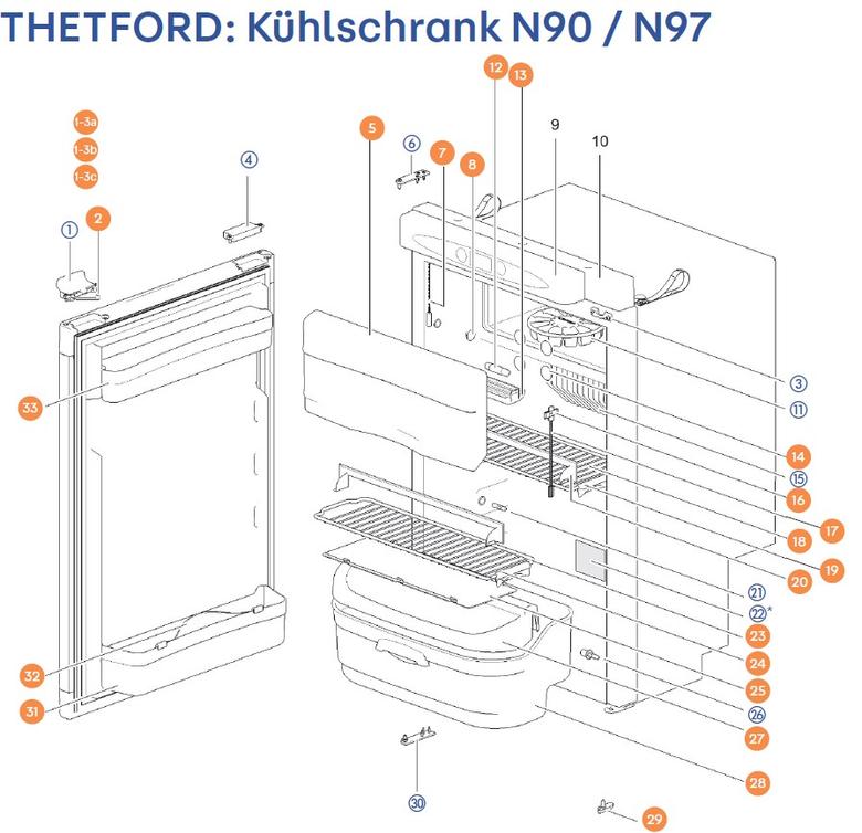 THETFORD hűtőszekrény N90 / N97 alkatrészek