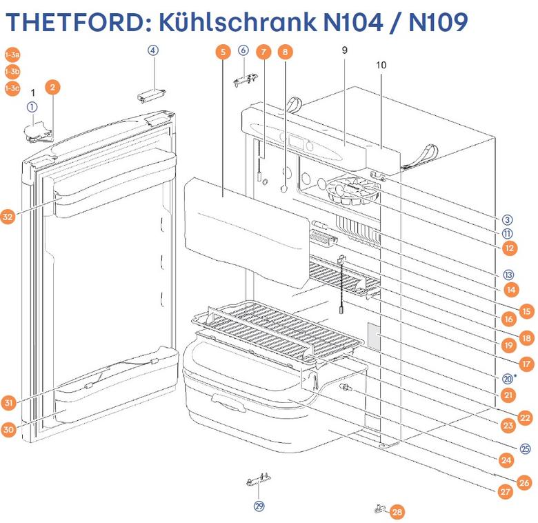 THETFORD Hűtőszekrény N104 / N109 alkatrészek
