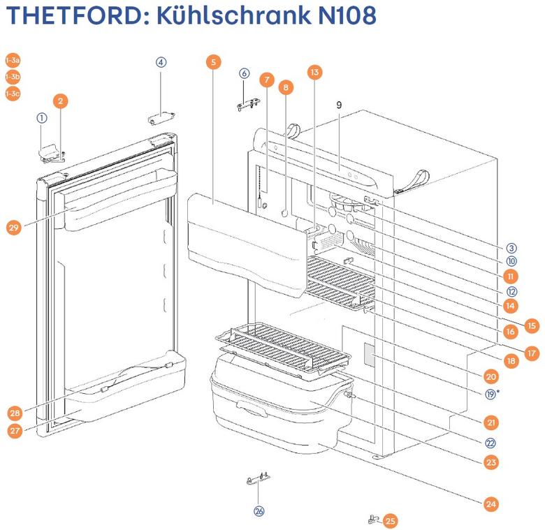 THETFORD Hűtőszekrény N108 alkatrészek