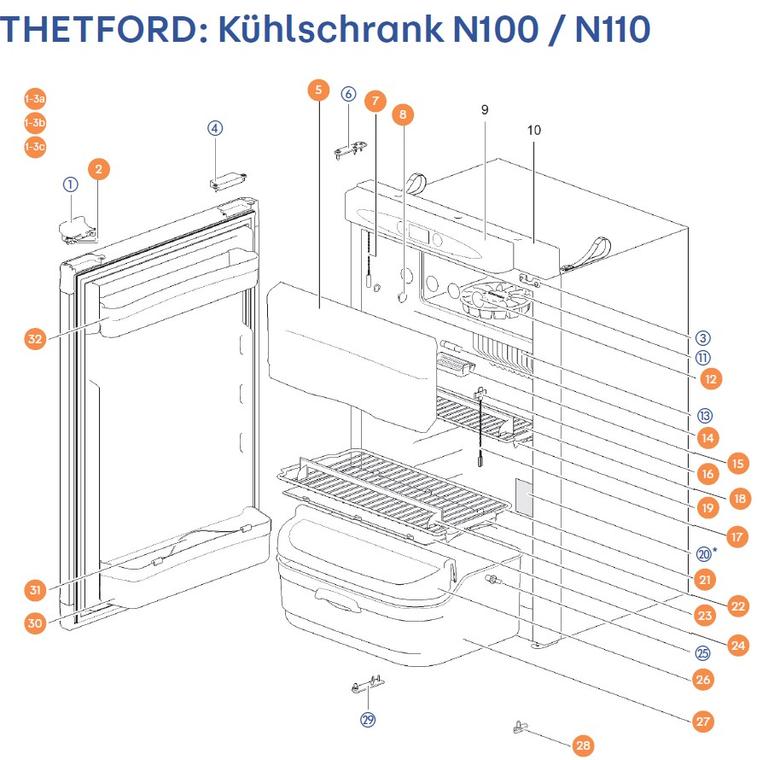 THETFORD Hűtőszekrény N100 / N110 alkatrészek