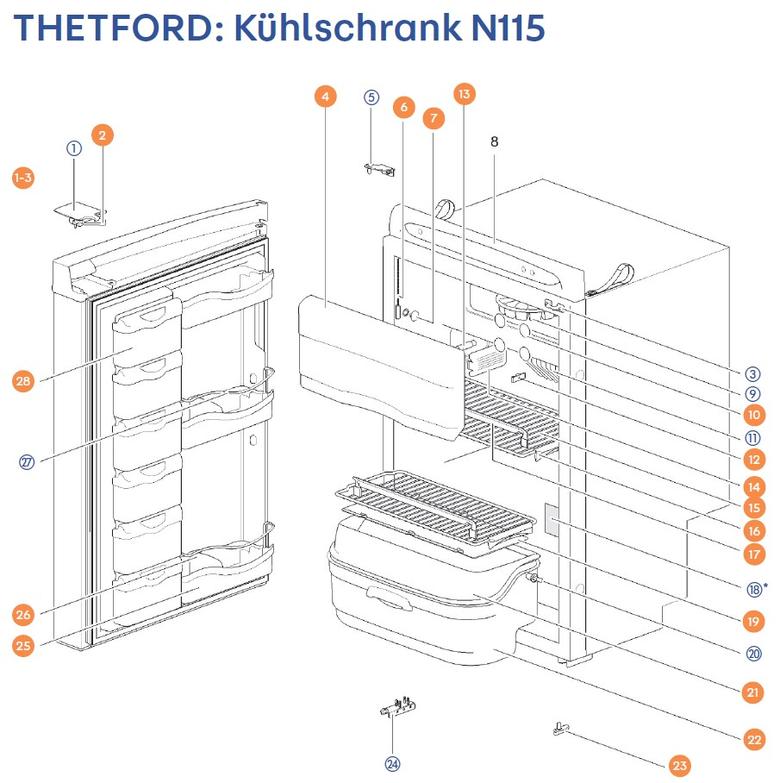 THETFORD Hűtőszekrény N115 alkatrészek