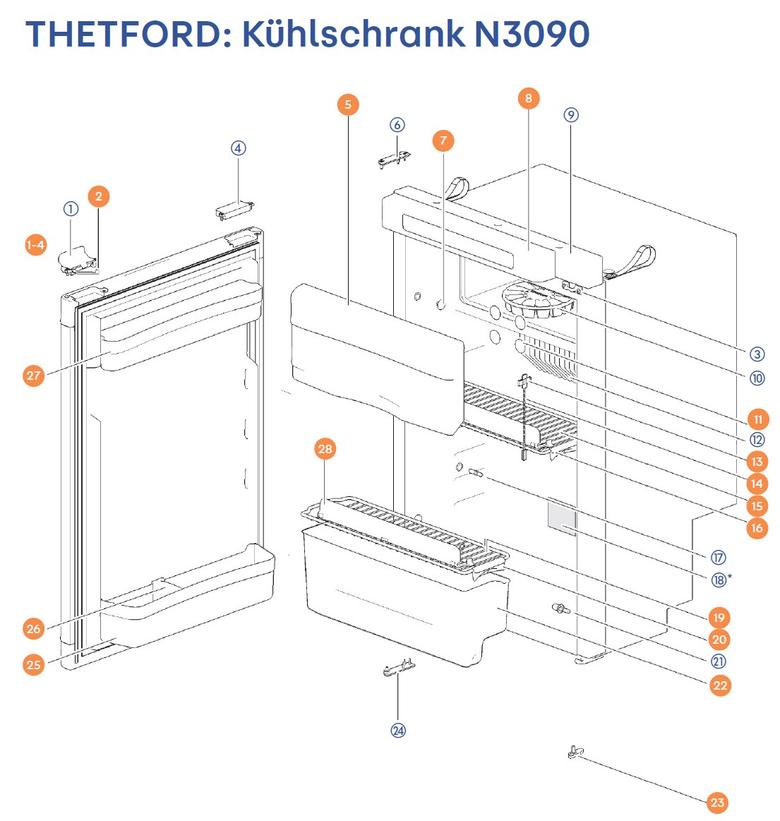 THETFORD hűtőszekrény N3090 alkatrészek