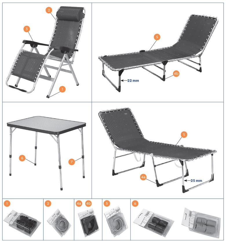 CRESPO Relax / három támasztólábú fekhely / asztal alkatrészek